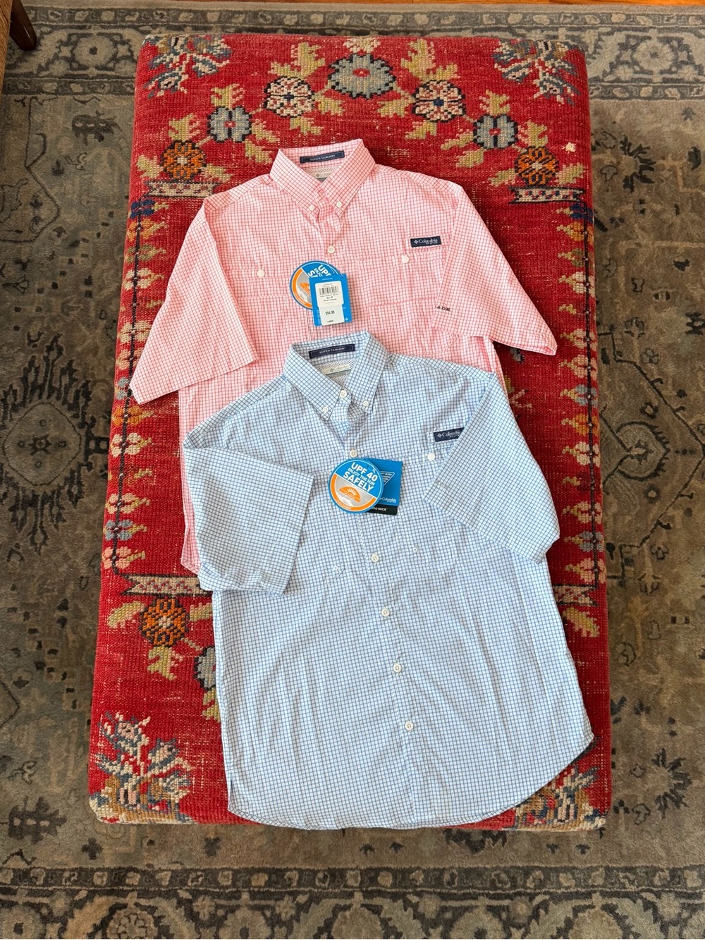 NWT Columbia Men's Short-Sleeve Button-Down Shirts - Blue & Red Check